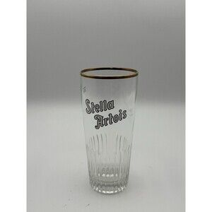 STELLA ARTOIS BEER Belgium 6in Ribbed Base Tavern Glass 25cl Gold Rim